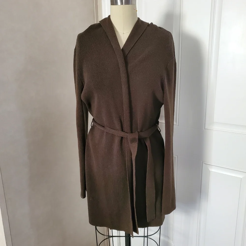 BCBGMAXAZRIA Hooded Cardigan Sweater with Belt - Picture 1 of 8